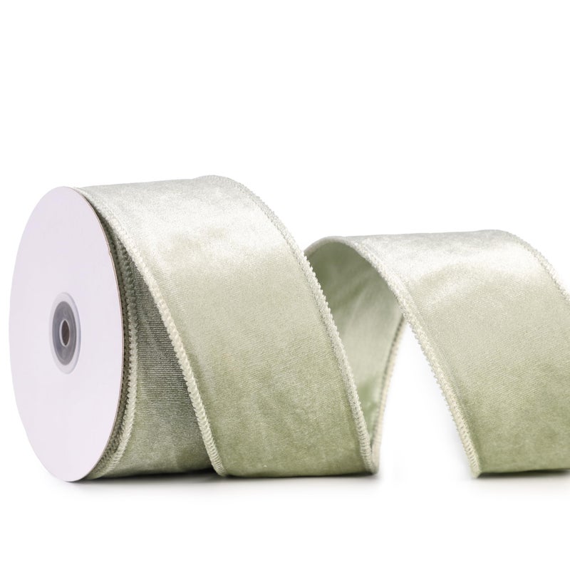 DINDOSAL Sage Green Velvet Ribbon Wired 25 x 10 Yards Dusty Green Christmas Ribbon Green Tree Ribbon for Wreaths and Garlands Topper Bows Crafts Home Decor Gift Wrapping